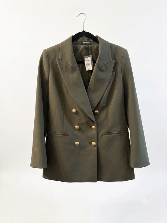 Express Jackets & Blazers - Express Olive Green Double-Breasted Blazer with Gold Buttons
